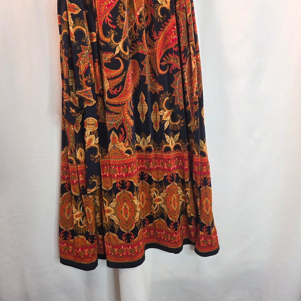 Mlle Gabrielle Women Paisley Midi Dress Roll Tab Sleeve Fall Autumn Boho - Picture 6 of 10